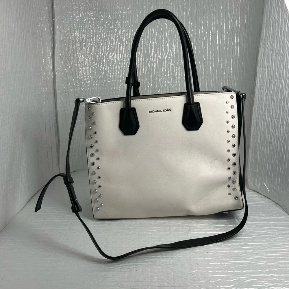 Michael Kora Mercer Studded Two Way Bi-Color Plain White Leather - Picture 1 of 7